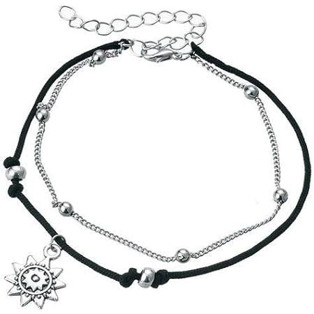 Buy Shining Diva Fashion Oxidised Silver Floral Single Stylish Anklet ...
