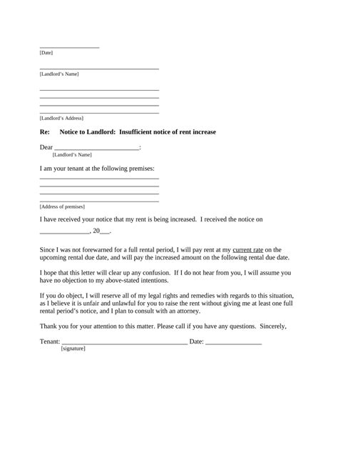 Letter from Tenant to Landlord about Insufficient notice of rent ...