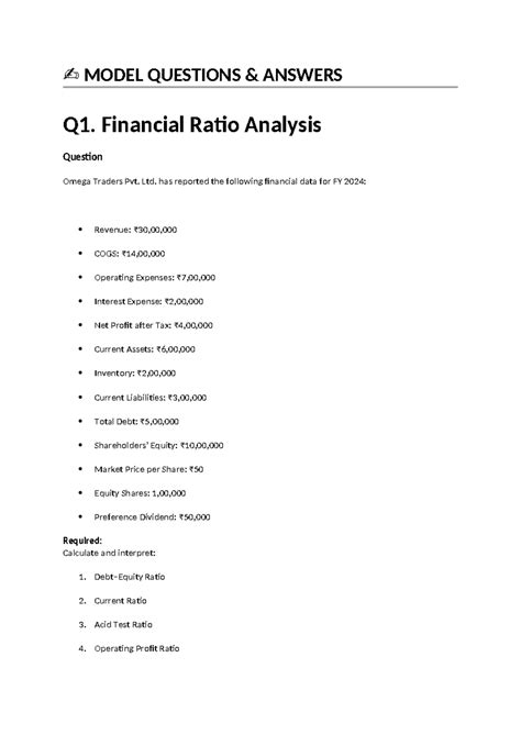 Model QSTN Paper - Financial Ratio Analysis & EPS Calculation - Studocu