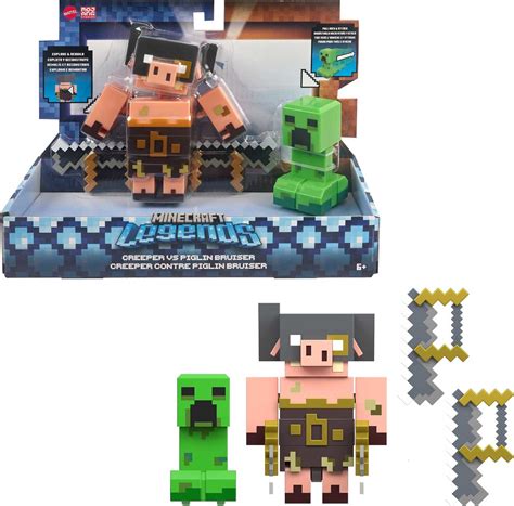 Minecraft Legends Action Figure 2-Pack, Creeper vs Piglin Bruiser, 3.25-in Collectible Toys ...