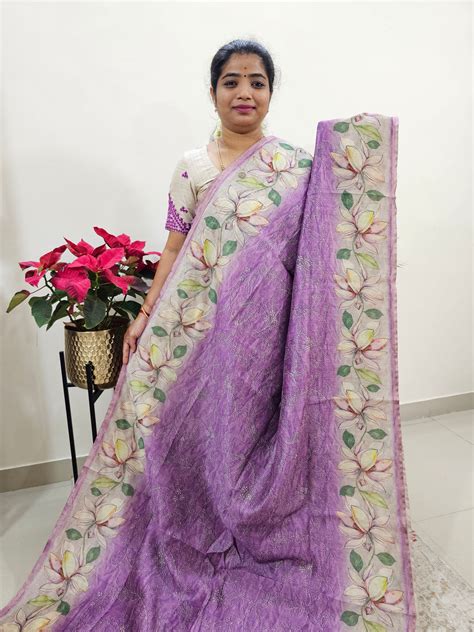 Semi Ghicha Floral Printed Saree - Purple – Looms Legacy