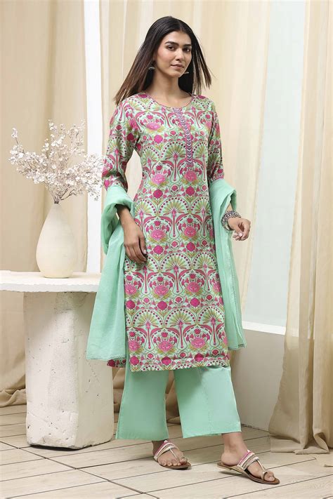 Buy Sea Green Printed Straight Suit Set Online at Biba India