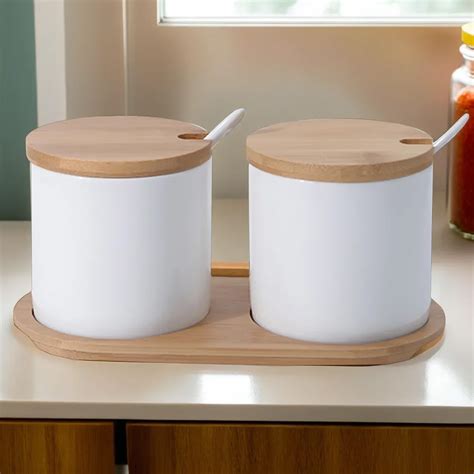 Buy The Better Home Set of 2 Ceramic Jars with Bamboo Lids | Spoon ...