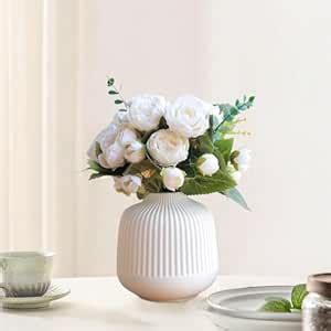 Buy HASTHIP® Flower Vase for Living Room Short White Ribbed Pipe ...