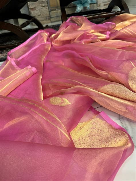 Pink Golden Pure Tissue Silk Handwoven Banarasi Saree – Kaashicreation
