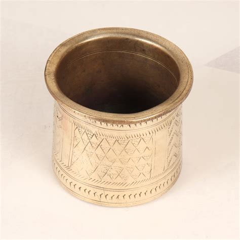 Engraved Beautiful Finest Brass Panchpatra Pot for Prayer Room