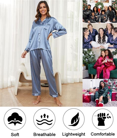 Womens Silk Pajama Sets Long Sleeve Satin Pajamas Set for Women Classic ...