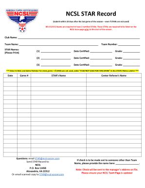 Fillable Online NCSL STAR Record Fax Email Print - pdfFiller