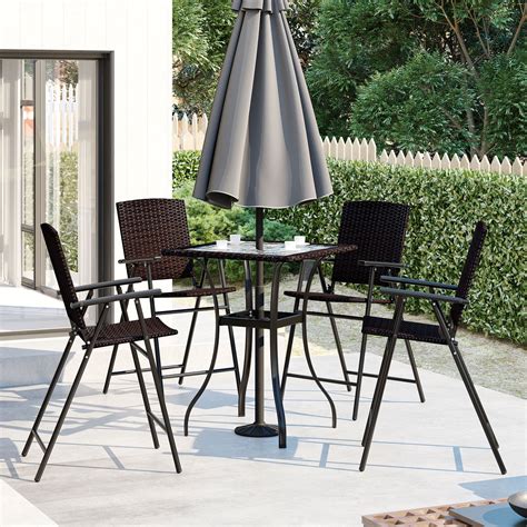 Clearance! Outdoor Patio PE Wicker 5-Piece Counter Height Dining Table ...