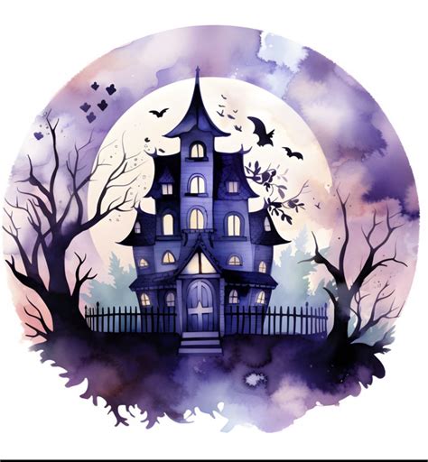 Spooky House Drawing with Bats