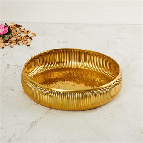 Home Centre Leon Cesar Ribbed Decorative Bowl, Gold, Standard (LEON ...