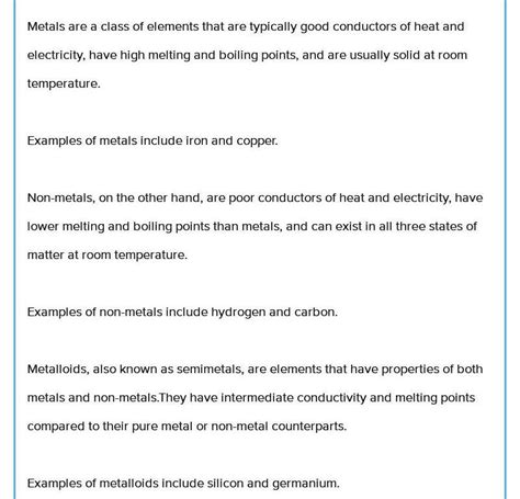 13. (a) What are (i) metals (ii) non-metals, and (iii) metalloids ...