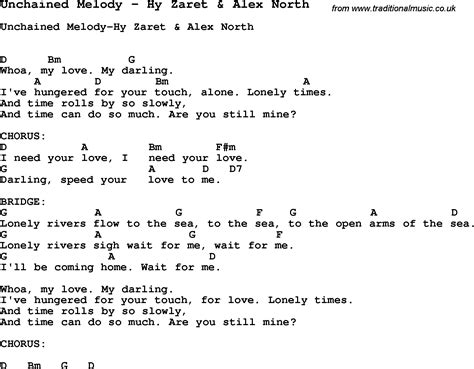 Song Unchained Melody by Hy Zaret & Alex North, song lyric for vocal ...