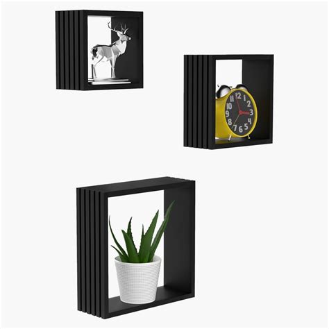 Buy HOME SPARKLE Louvers Set of 3 Floating Wall Shelves - Black from ...