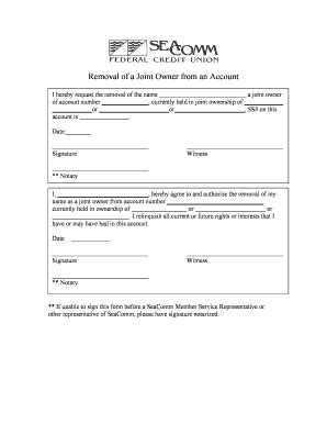 Removal of Joint Owner Form - Blank Fillable Template | Fill Out, Print ...