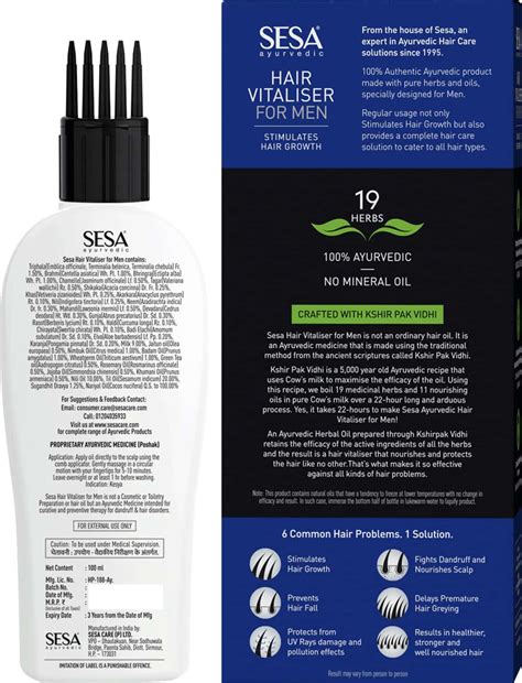 Buy SESA AYURVEDIC HAIR VITALISER FOR MEN 100ML Online & Get Upto 60% ...