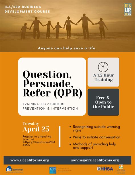 Question Persuade Refer (QPR) Suicide Prevention Training - Independent Living Association - ILA ...