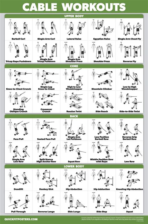 Quickfit Workout Poster Cable Machine An Exercise Chart For Cable ...