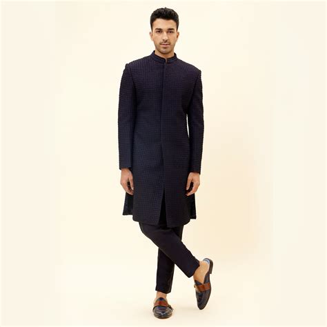 MIDNIGHT BLUE FRENCH KNOTS SHERWANI WITH PANTS – SVA Couture