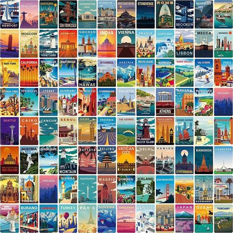 108Pcs Landscape Posters, Travel Around The World Scenery Series ...