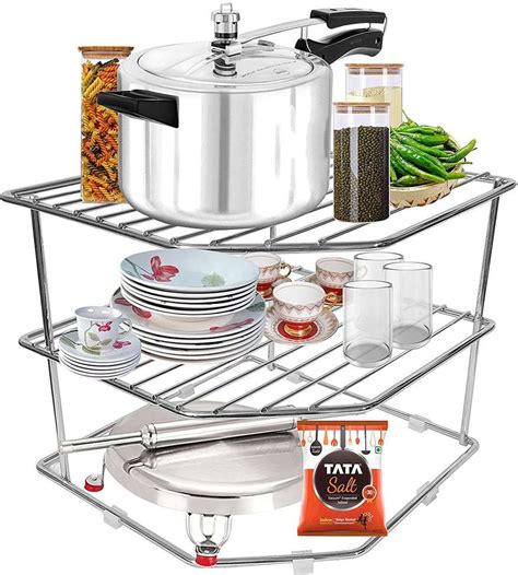 solemn stainless steel multipurpose Kitchen Plate Dish Corner Shelf ...