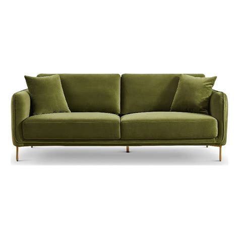 Donaldson Mid Century Modern Living Room Olive Green Velvet Sofa ...