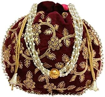 ATHZ Potli bag Velvet chocolate brown MATKA DESIGN for Women Wristlets ...