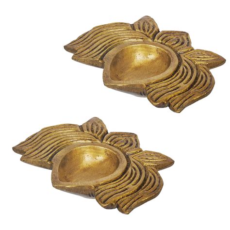 eCraftIndia Set of 2 Traditional Golden Lotus Shaped Brass Diyas