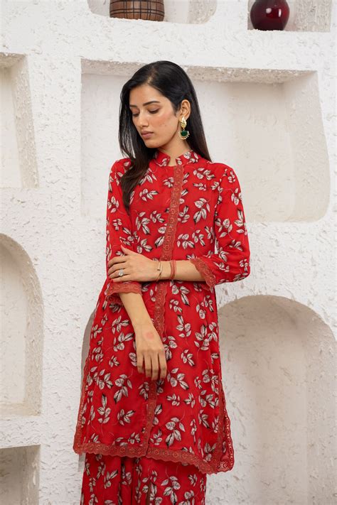 Netose Red Floral Printed Kurta Set – Netose By LakhNeet (I) Private ...