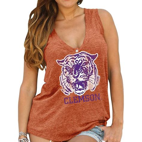 Womens Clemson Tigers Original Retro Brand Orange Relaxed Henley Tank Top
