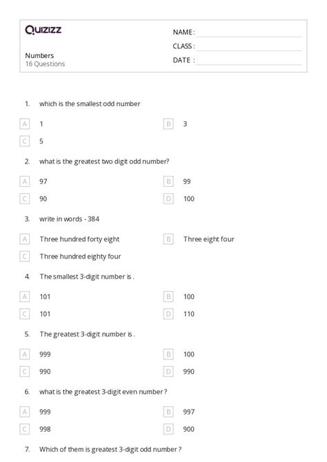 50+ Three-Digit Numbers worksheets for 1st Class on Quizizz | Free ...