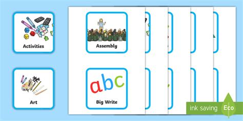 Large Cards for Vertical Visual Display Timetable