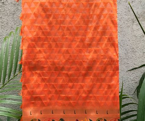 Orange Silk Blend Woven Zari Work Paithani Saree Buy Now