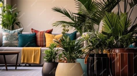 Premium AI Image | High_and_low_pots_of_large_plants_on_floor UHD Wallpaper