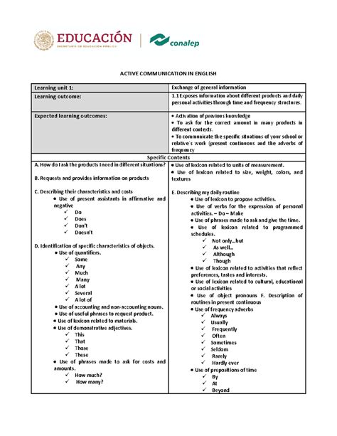 Contenido Temático Unidad 1 CAIN-03 - ACTIVE COMMUNICATION IN ENGLISH ...