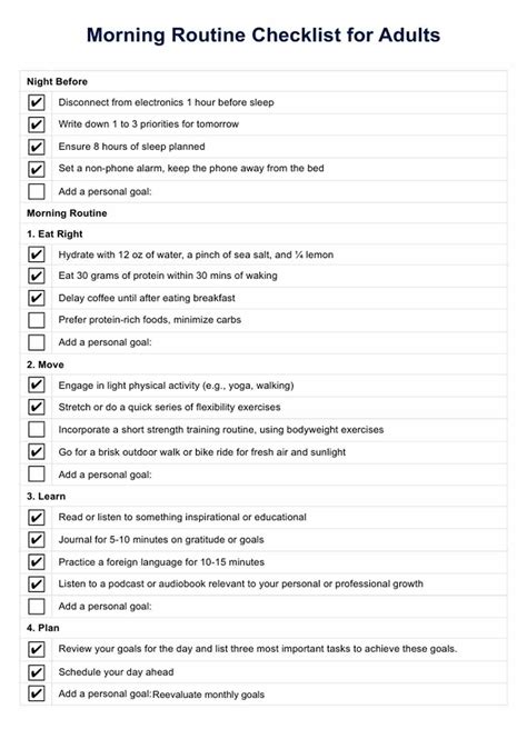 Morning Routine Checklist for Adults PDF & Example | Free PDF Download