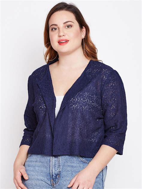 Style Quotient Navy Blue Self Design Open Front Shrug – StyleQuotient