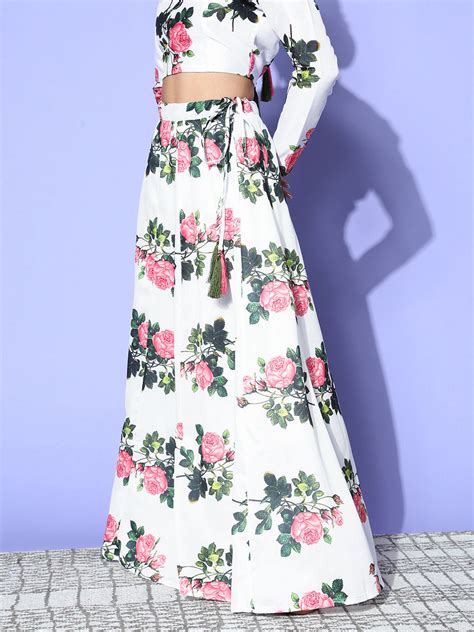 Buy Women White Floral Chanderi Anarkali Skirt Online at Sassafras