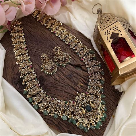 Premium Peacock Long Neckpiece-Aqua Green Beads-Pearl-G14113 ...