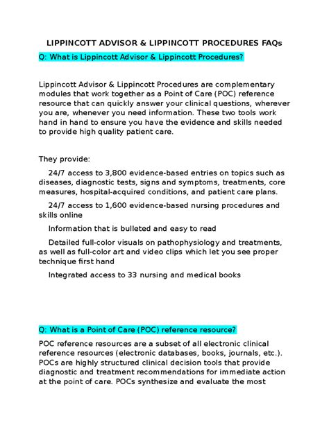 Lippincott- Advisor- Procedures-FAQs 1 - LIPPINCOTT ADVISOR & LIPPINCOTT PROCEDURES FAQs Q: What ...