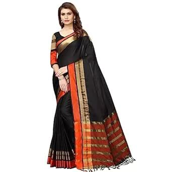 VJ Fashion Women Cotton Silk Saree With Blouse Piece_Freesize_Black ...