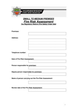 Workplace Fire Risk Assessment - Humberside Fire And Rescue ... - Fill ...