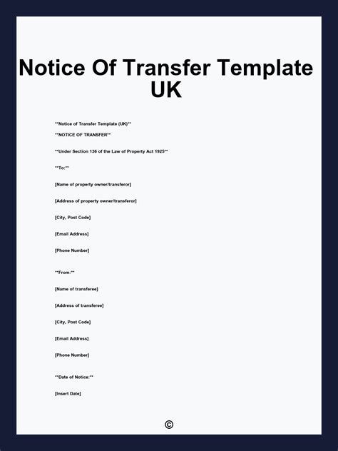 Notice Of Transfer Template UK