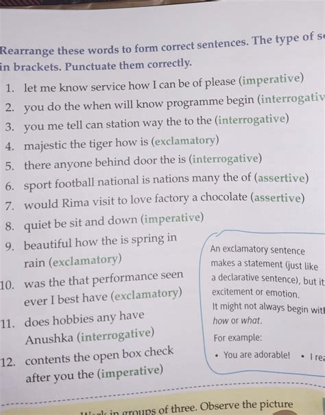 rearrange these words to form correct sentences the type of sentence is ...