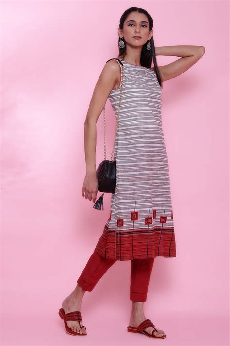 Buy Off White Cotton Sleeveless Printed Kurta Online at Biba India