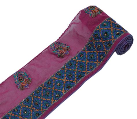 Sushila Vintage Purple Saree Border Indian Craft Sewing Hand Embroider