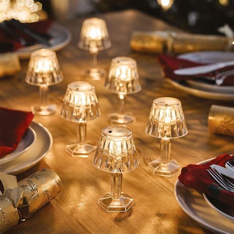 6 x Mini Table Lamps - Battery Powered Portable Diamond Effect Faceted ...