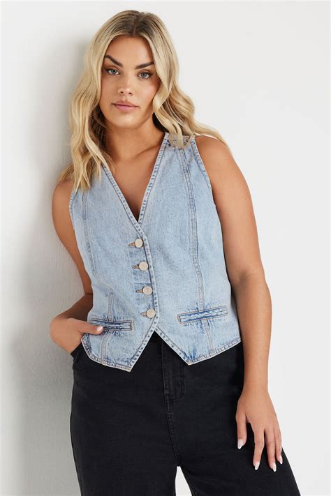 YOURS Plus Size Light Blue Wash Denim Waistcoat | Yours Clothing
