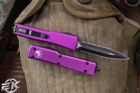 Microtech UTX-70 OTF Automatic Knife Violet 2.4" Dagger Black Serrated 147-3VI