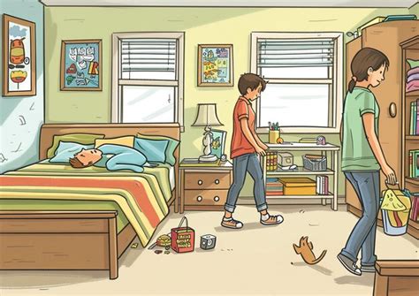 A cartoon of a boy and a girl playing a game in a bedroom | Premium AI ...